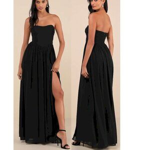 Lulus Luxe Favorite Black Strapless Ruched Maxi Dress Medium New NWT